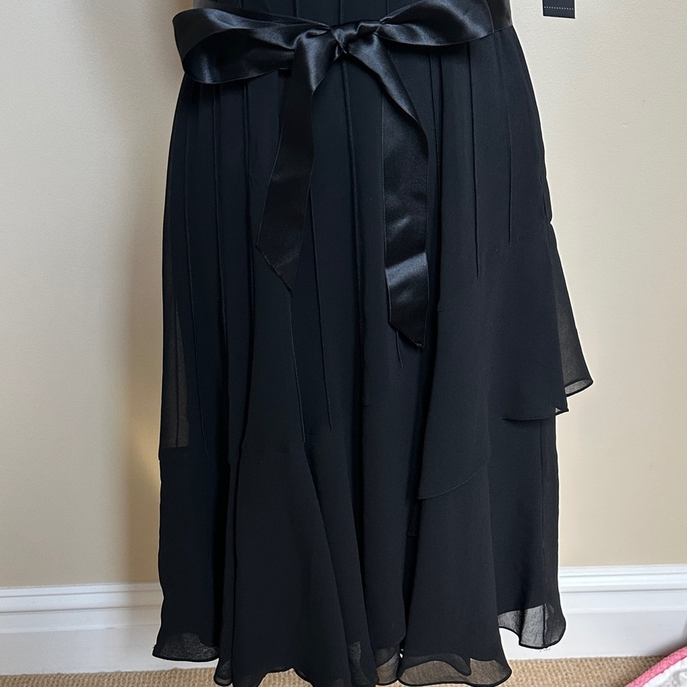 Teri Jon Black Beaded Midi Dress Formal Cocktail Dress Satin Bow Belt Size 6 - Picture 3 of 6